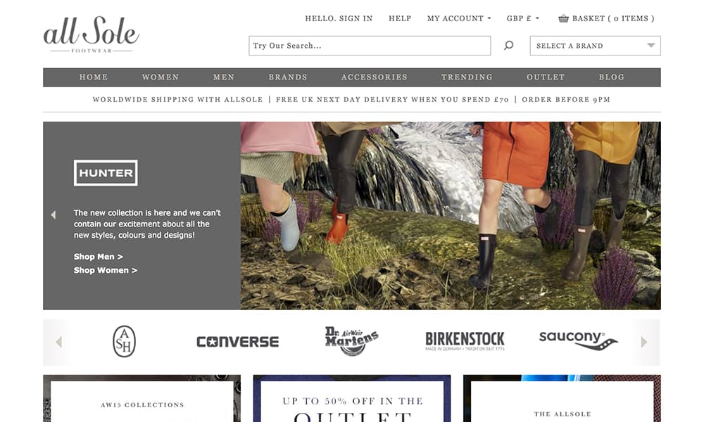 Allsole homepage