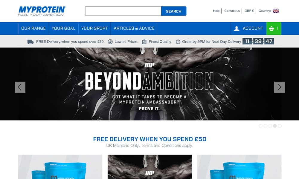 Myprotein homepage