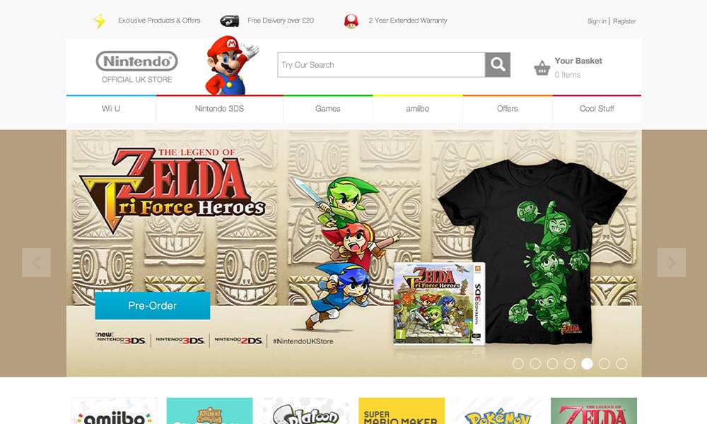 Nintendo homepage